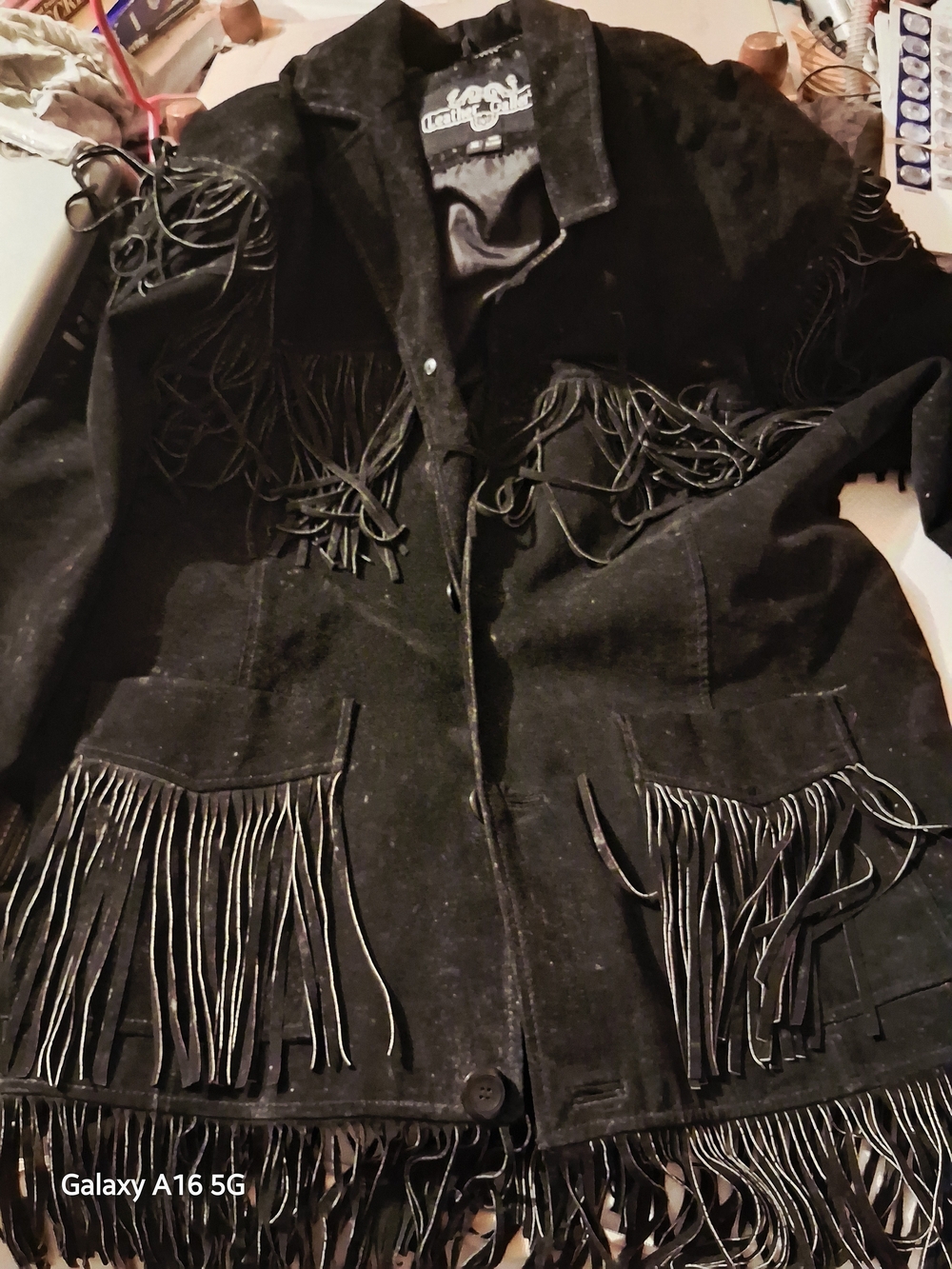 Black Fringe Trench Coat for Men - Suede-Style